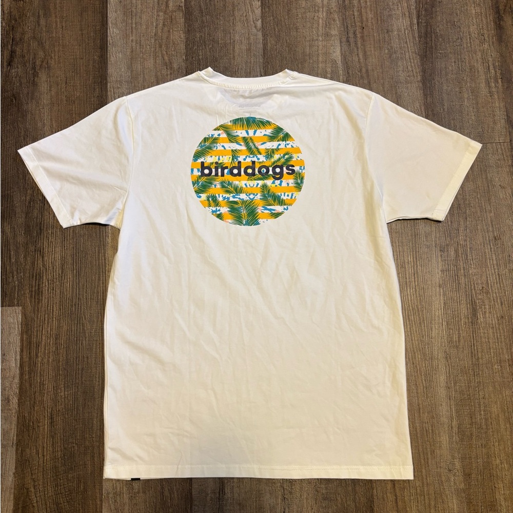 Birddogs White Short Sleeve Tee with Yellow & Green Palm Circle